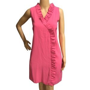 Trina Turk Atlantis Pink Ruffle Trim Sleeveless Dress Sz 10
